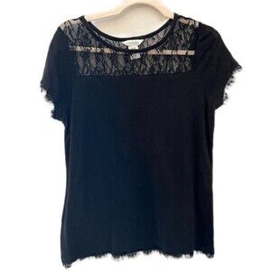 Sundance Natural Charms Tee Black 100% Linen Lace Size Small Romantic